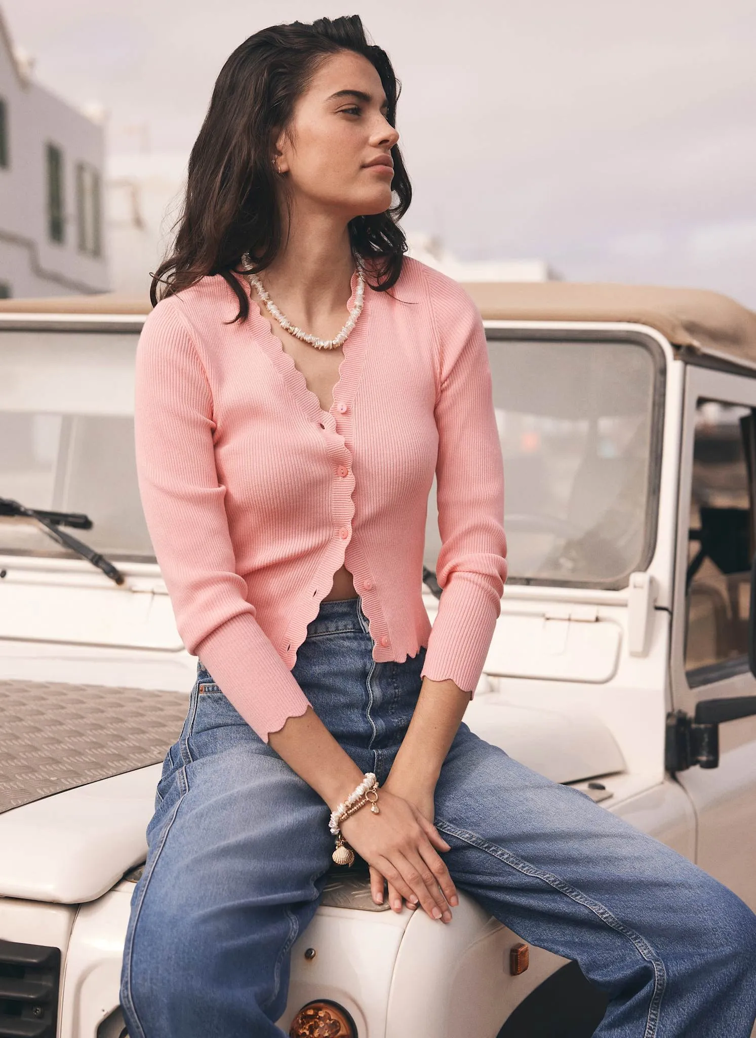 Pink Scallop Trim Ribbed Cardigan sold by Mint Velvet product image thumbnail 4