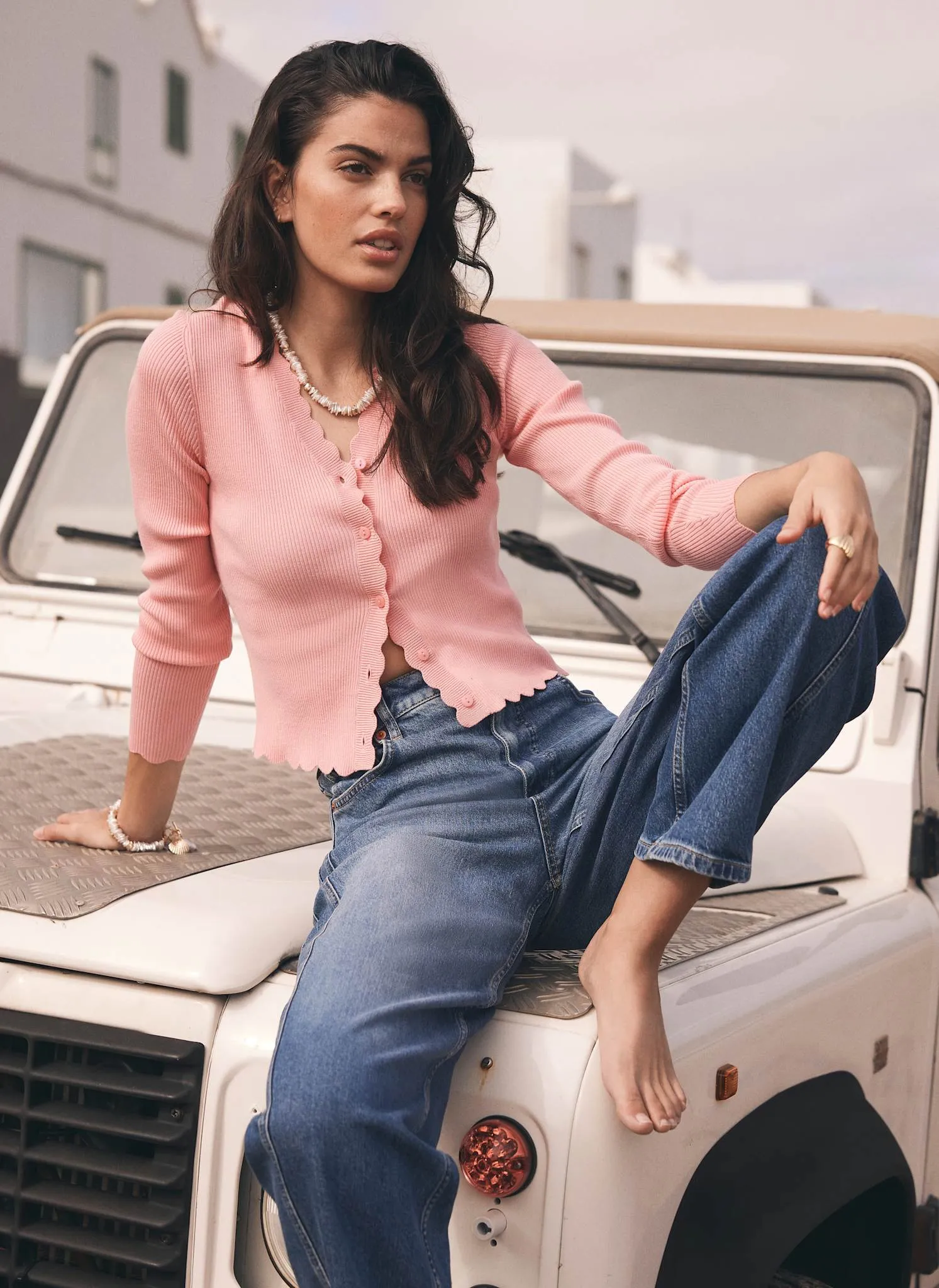 Pink Scallop Trim Ribbed Cardigan sold by Mint Velvet product image thumbnail 3