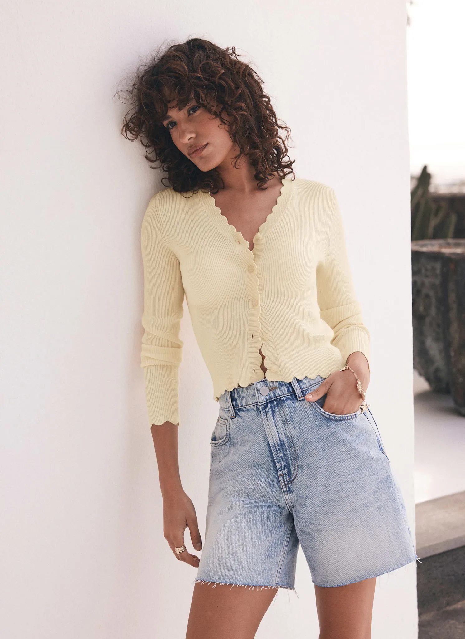 Yellow Scallop Trim Ribbed Cardigan sold by Mint Velvet product image thumbnail 3