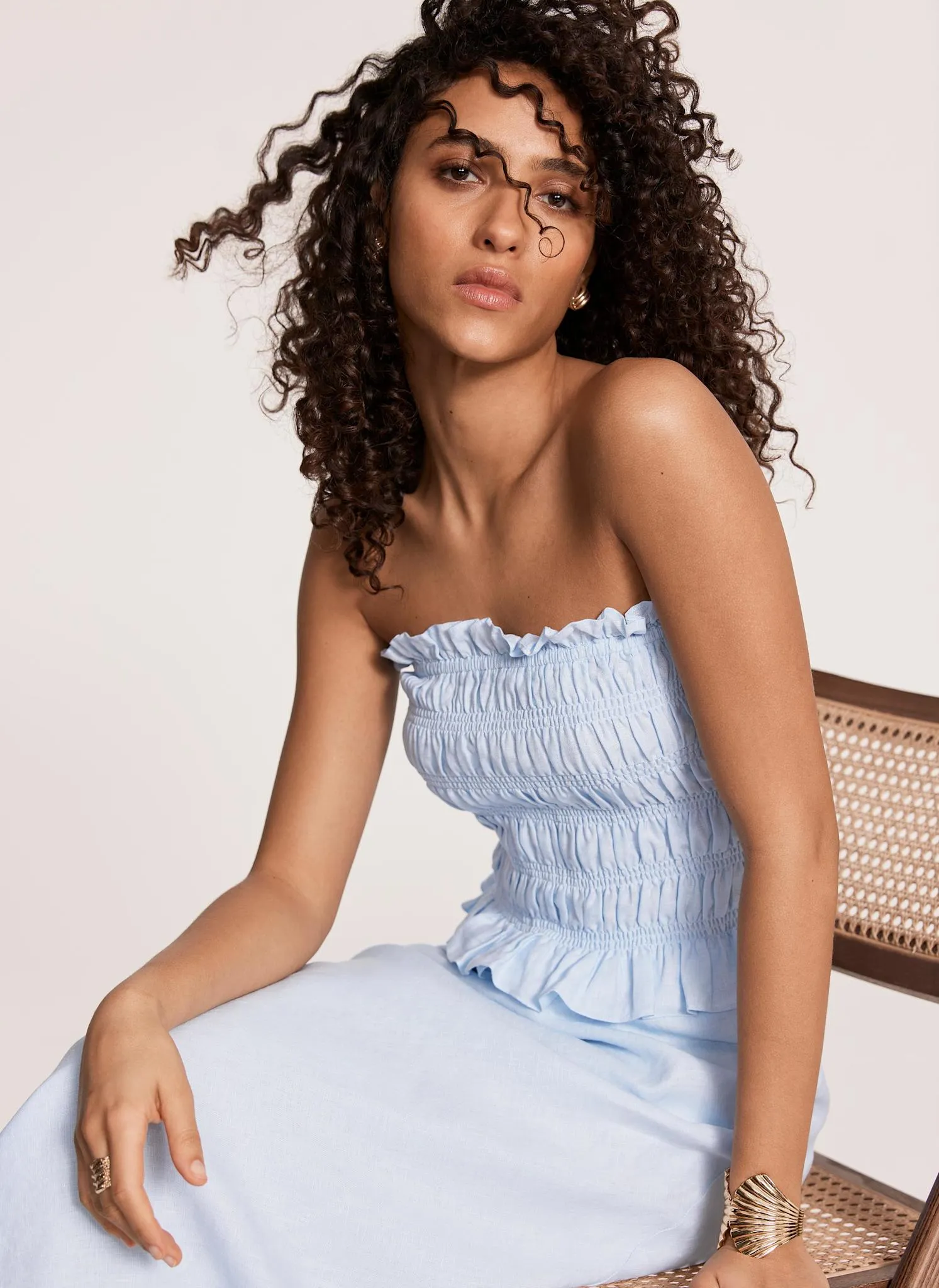 Blue Linen Shirred Bandeau Top sold by Mint Velvet product image thumbnail 3