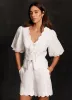 White Linen Scallop Tie Front Top sold by Mint Velvet