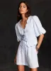 Blue Linen Scallop Tie Front Top sold by Mint Velvet