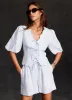 Blue Linen Scallop Tie Front Top sold by Mint Velvet