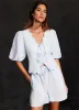 Blue Linen Scallop Tie Front Top sold by Mint Velvet