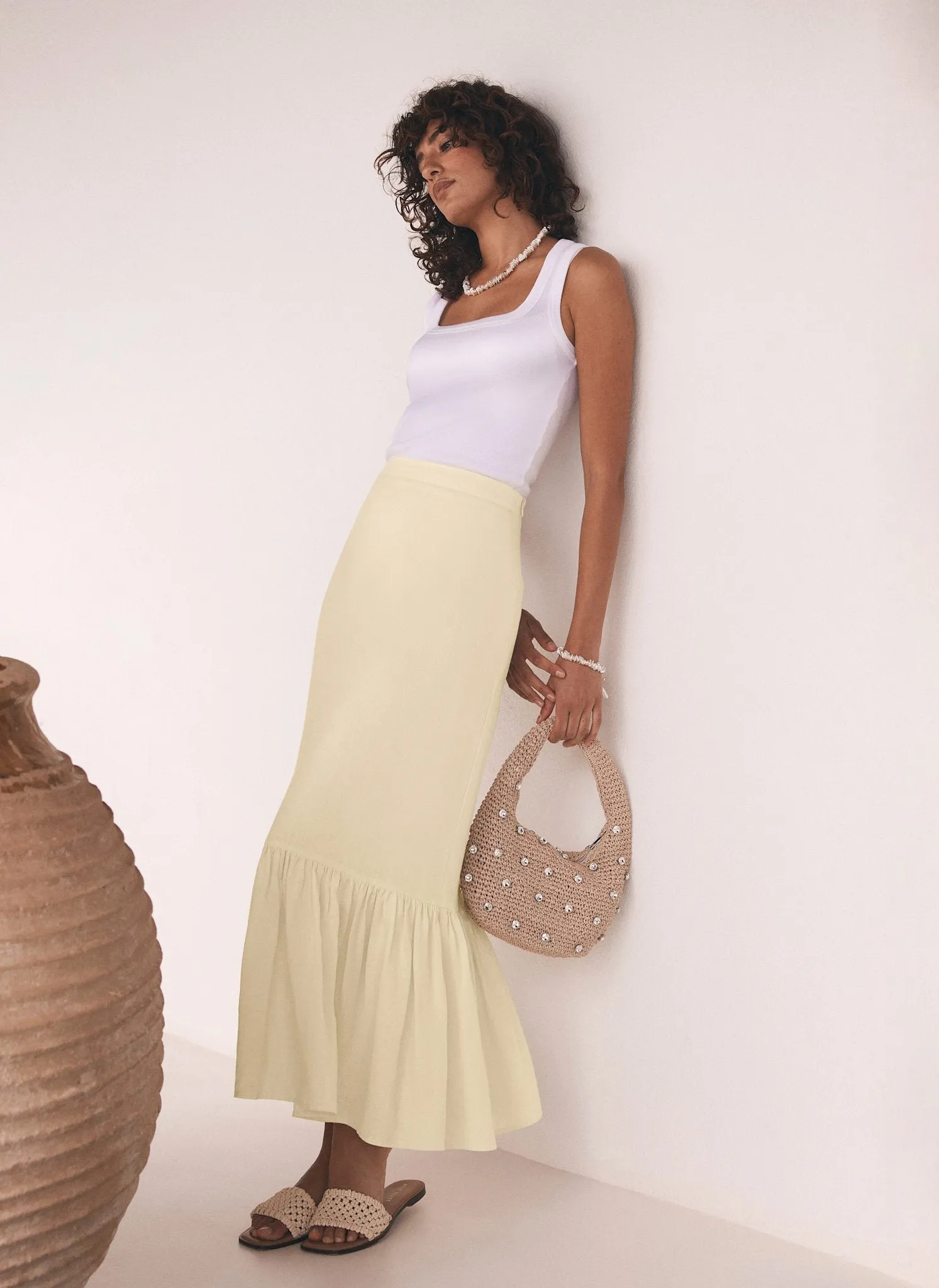 Yellow Linen Tiered Maxi Skirt sold by Mint Velvet product image thumbnail 2