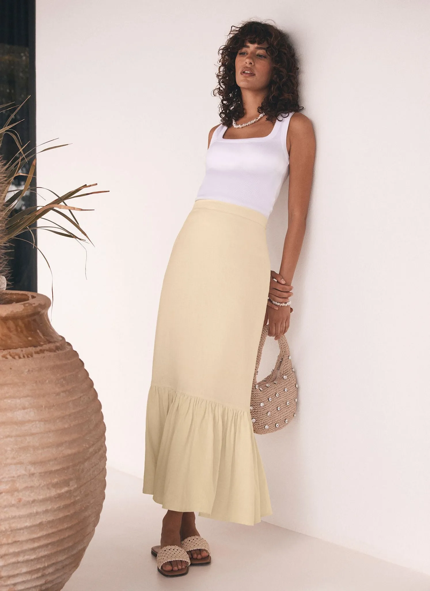 Yellow Linen Tiered Maxi Skirt sold by Mint Velvet product image thumbnail 5