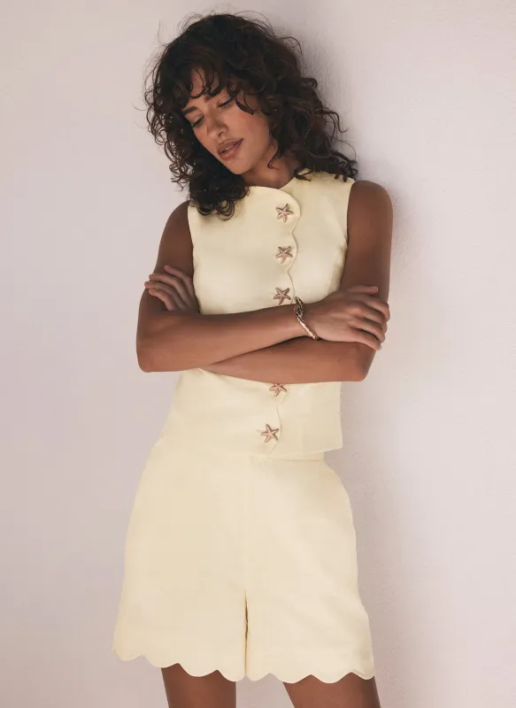 Yellow Linen Scallop Trim Shorts sold by Mint Velvet