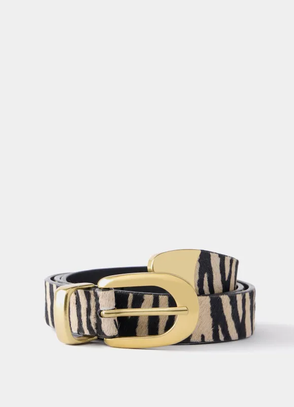Neutral Zebra Print Leather Belt sold by Mint Velvet