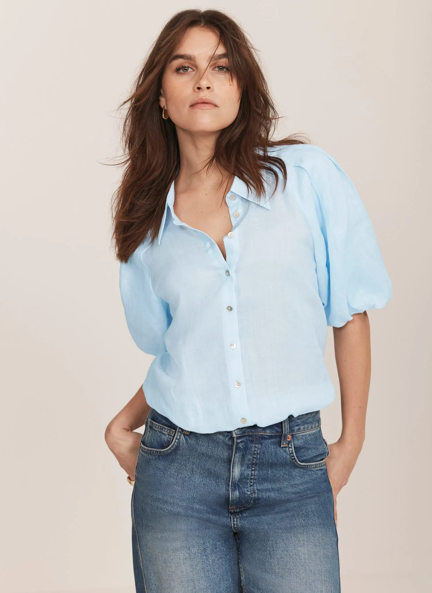 Blue Puff Sleeve Shirt sold by Mint Velvet