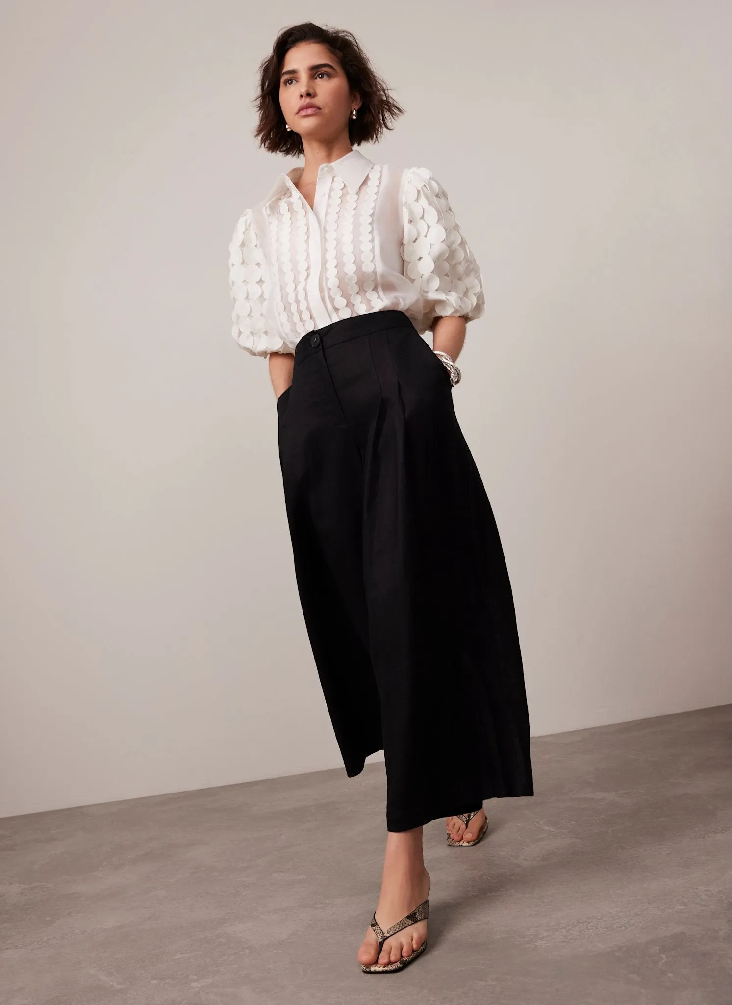Black Linen Wide Cropped Trousers sold by Mint Velvet product image thumbnail 2