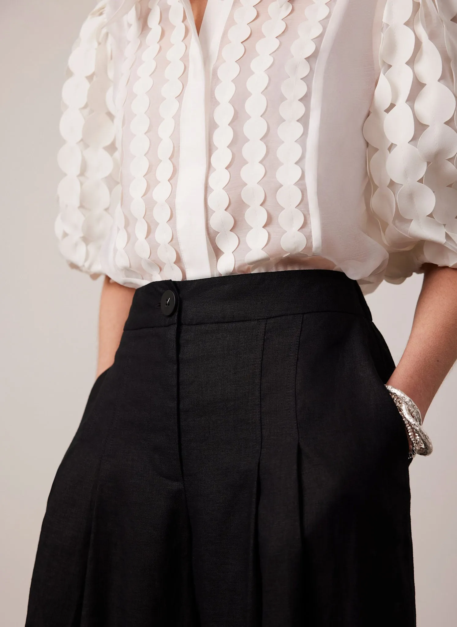 Black Linen Wide Cropped Trousers sold by Mint Velvet product image thumbnail 4