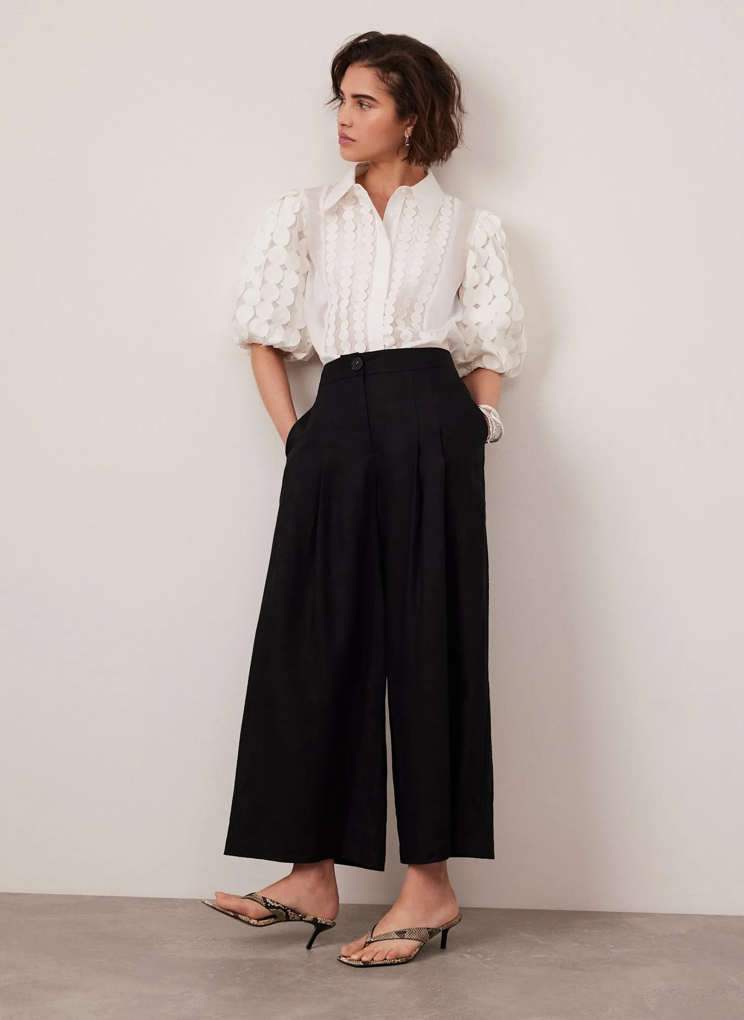 Black Linen Wide Cropped Trousers sold by Mint Velvet product image thumbnail 5
