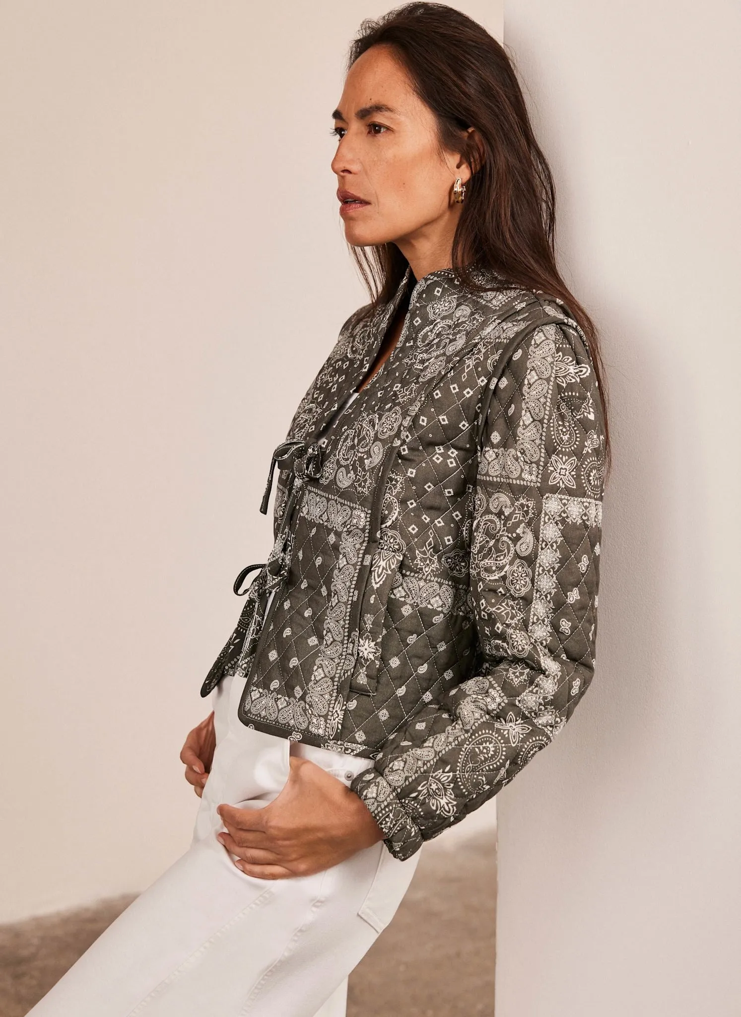 Khaki Print Quilted Jacket sold by Mint Velvet product image thumbnail 3