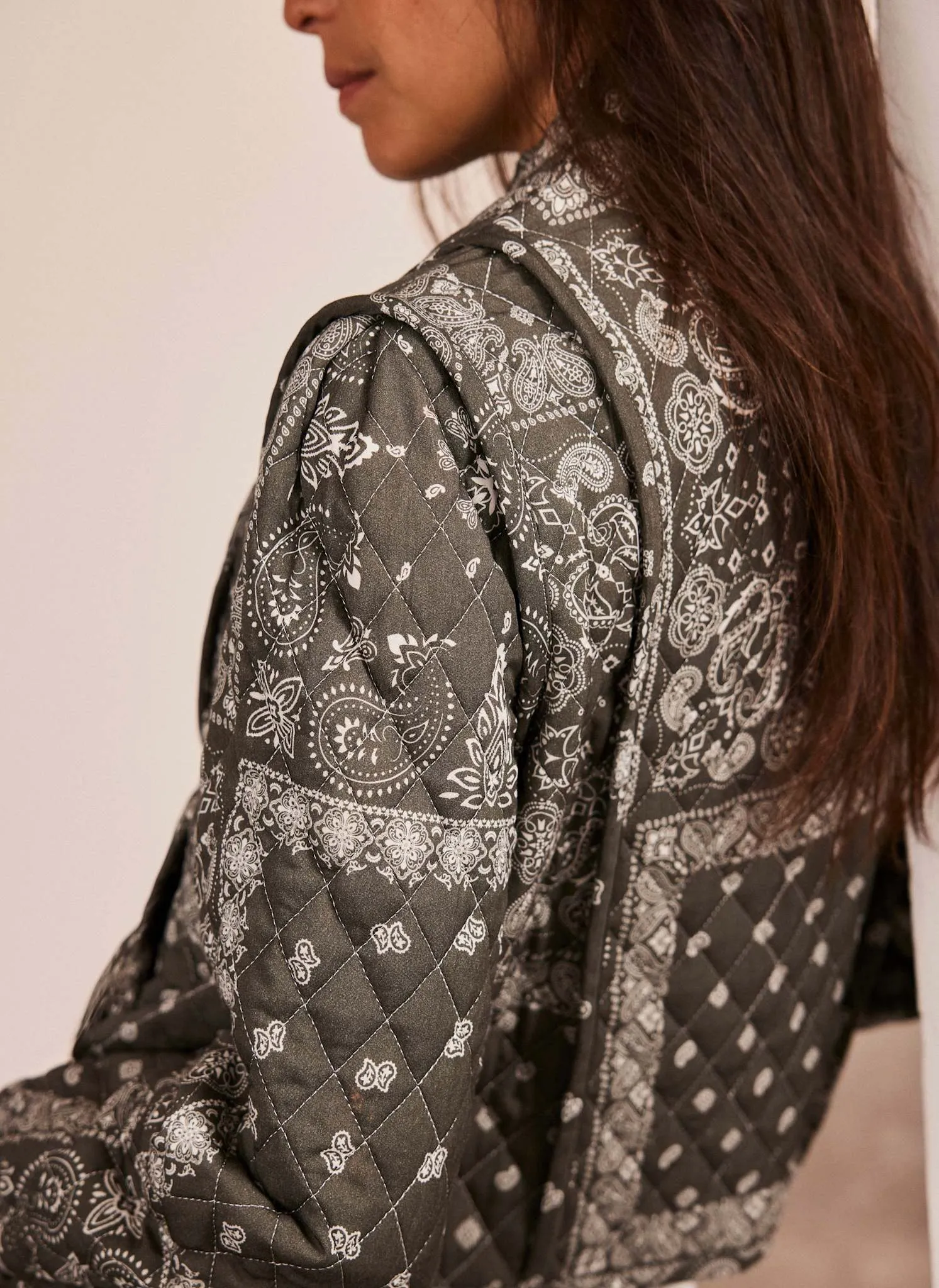 Khaki Print Quilted Jacket sold by Mint Velvet product image thumbnail 4