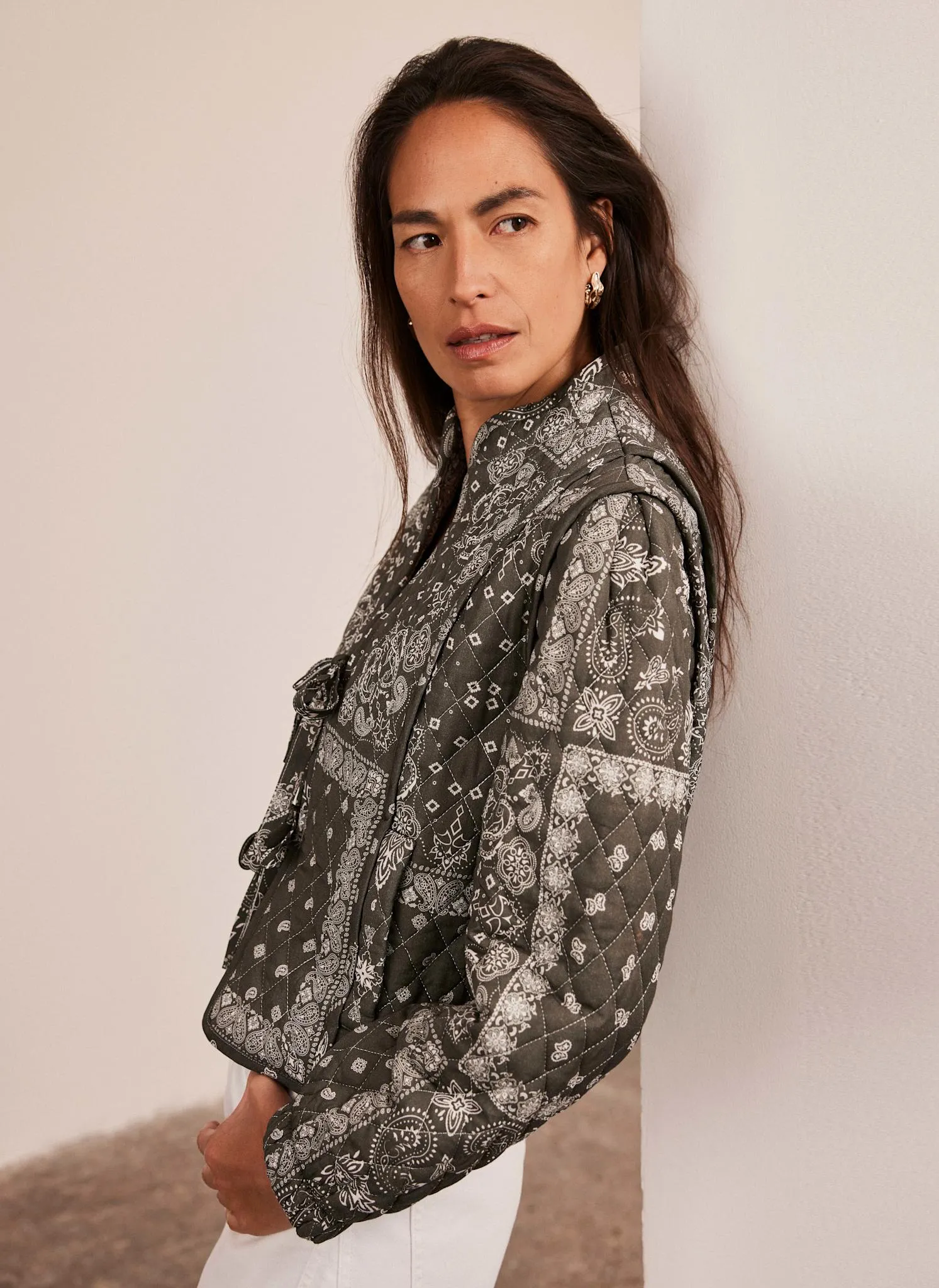 Khaki Print Quilted Jacket sold by Mint Velvet product image thumbnail 2