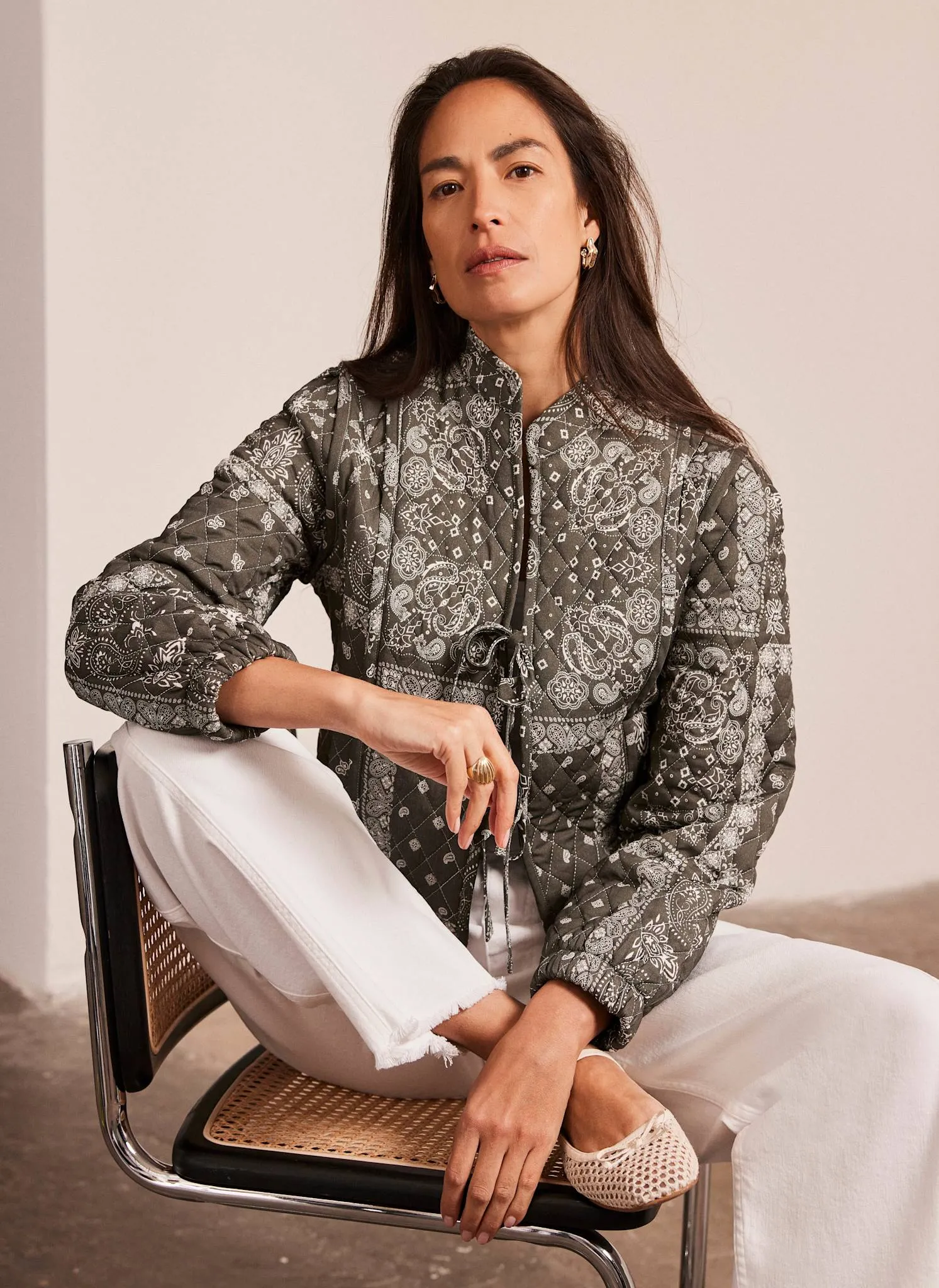 Khaki Print Quilted Jacket sold by Mint Velvet