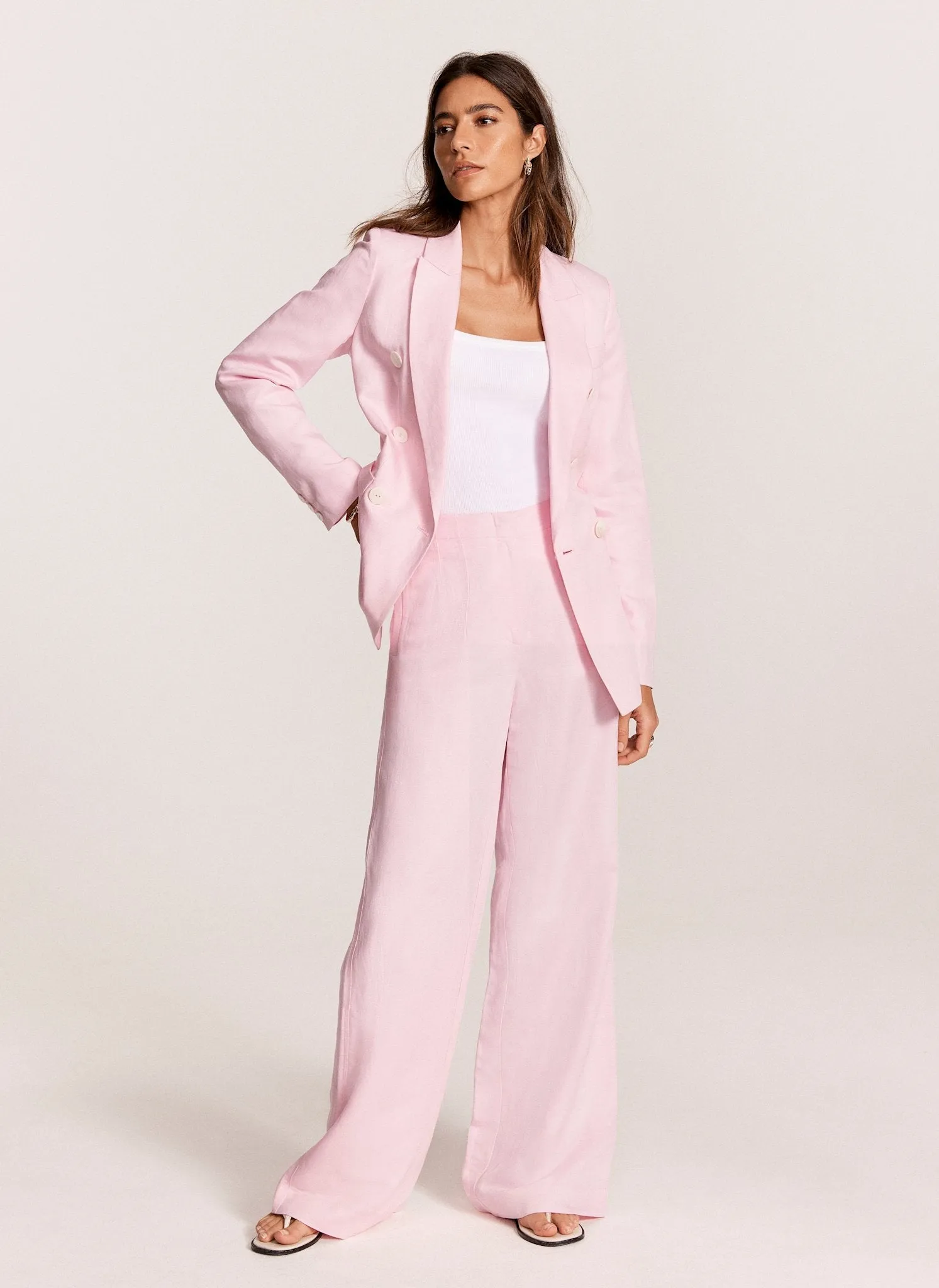 Pink Wide Leg Linen Blend Trousers sold by Mint Velvet product image thumbnail 4