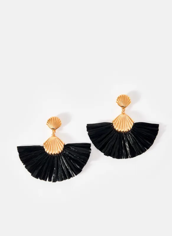 Gold Tone Shell Raffia Earrings sold by Mint Velvet