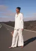 White Linen Lace Trim Wide Trousers sold by Mint Velvet
