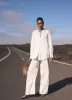 White Linen Lace Trim Wide Trousers sold by Mint Velvet