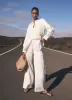White Linen Lace Trim Wide Trousers sold by Mint Velvet