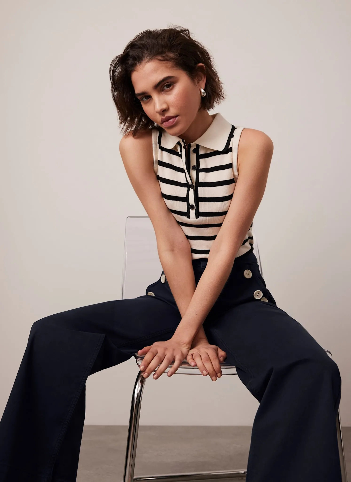 Neutral Striped Polo Top sold by Mint Velvet