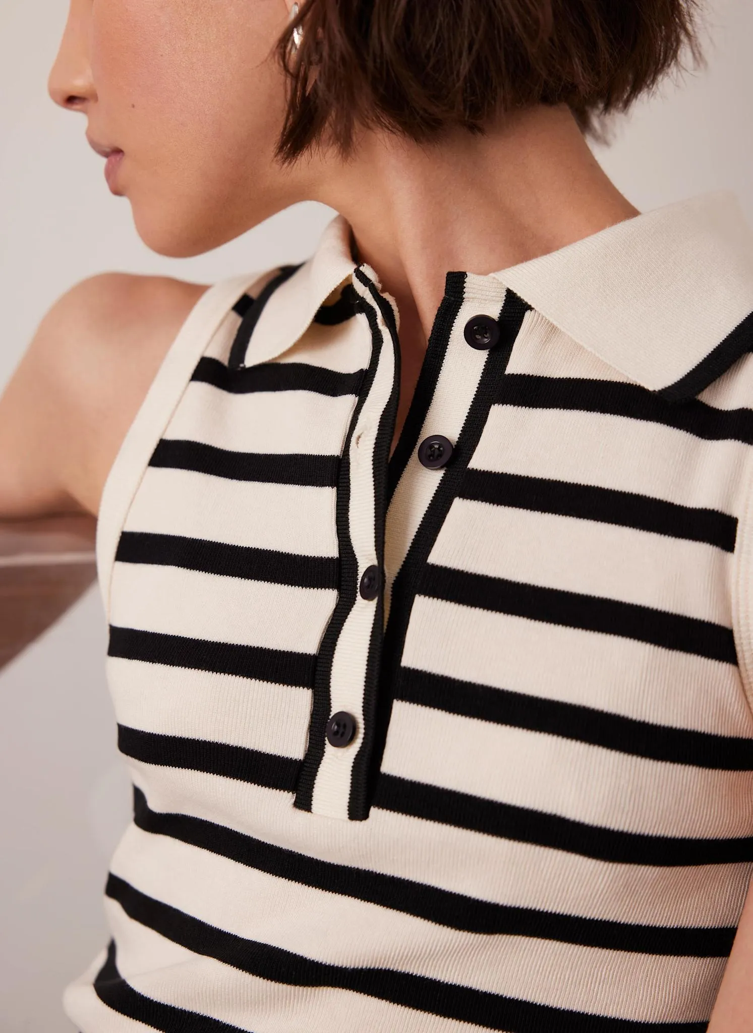 Neutral Striped Polo Top sold by Mint Velvet product image thumbnail 5