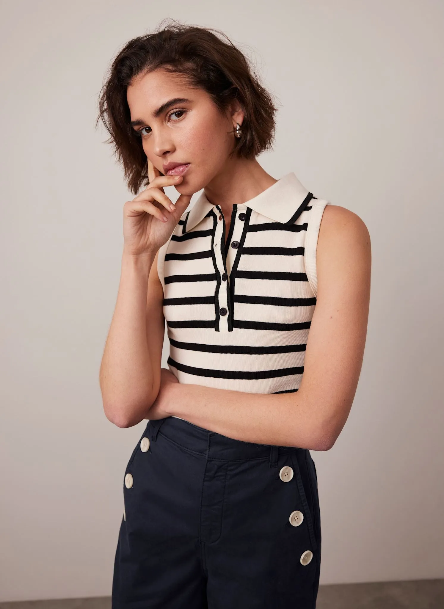 Neutral Striped Polo Top sold by Mint Velvet product image thumbnail 3