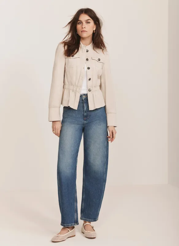 Neutral Puff Sleeve Peplum Jacket sold by Mint Velvet