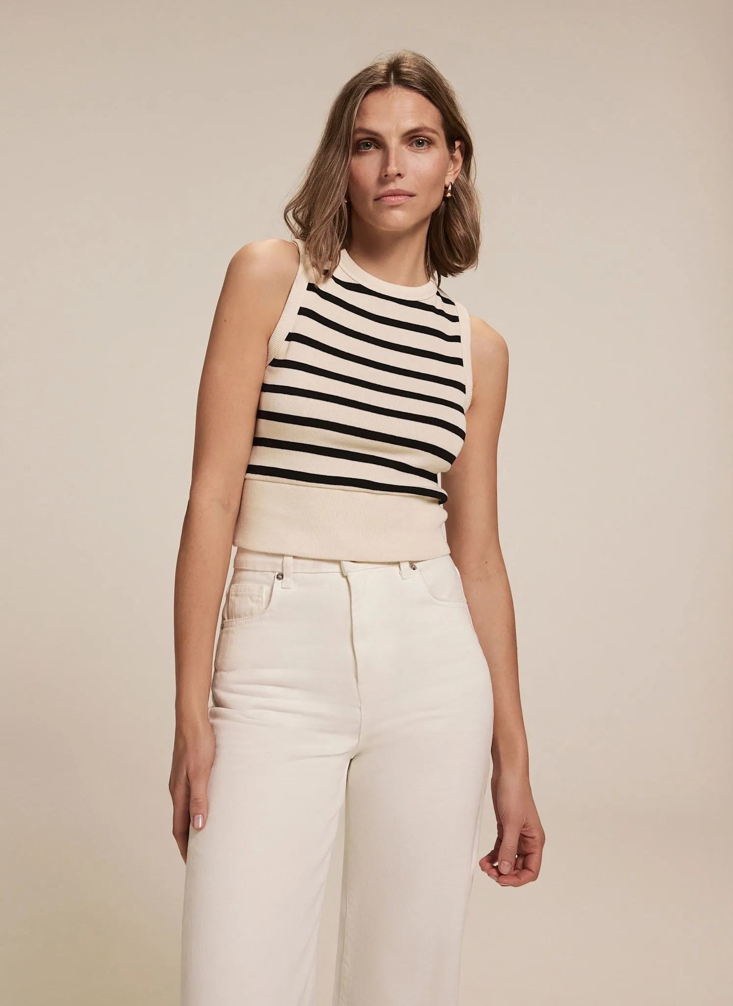 Neutral Striped Cropped Vest Top sold by Mint Velvet product image thumbnail 3
