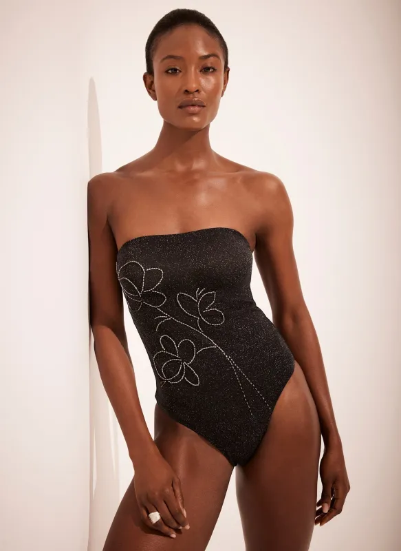 Black Beaded Detail Bandeau Swimsuit sold by Mint Velvet