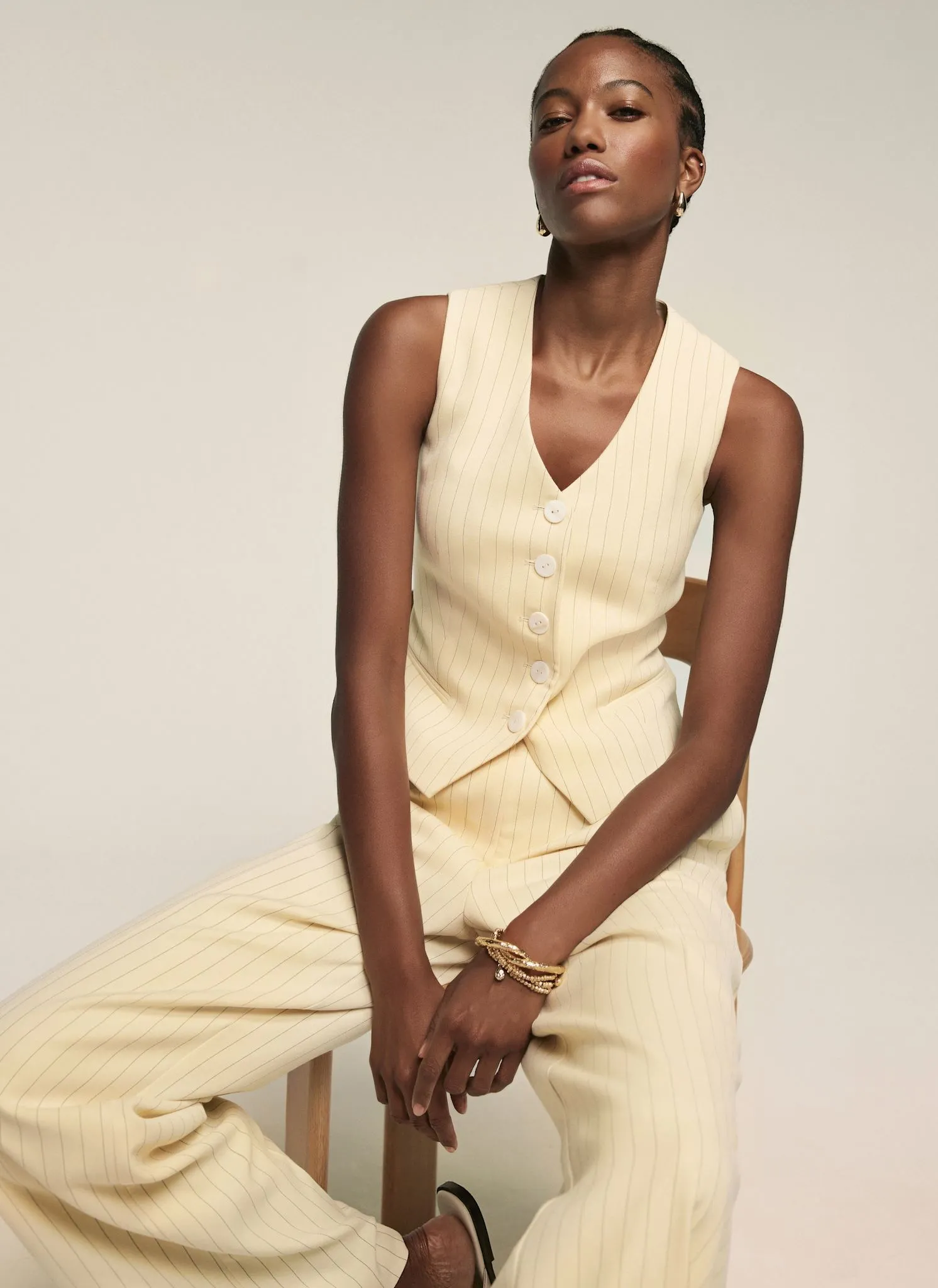 Yellow Pinstripe Waistcoat sold by Mint Velvet product image thumbnail 2