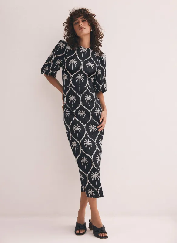 Black Palm Print Midi Dress sold by Mint Velvet