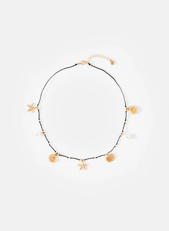 Gold Tone Rope Shell Charm Necklace sold by Mint Velvet