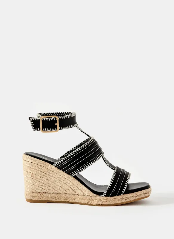 Ria Black Whipstitch Wedge Heels sold by Mint Velvet