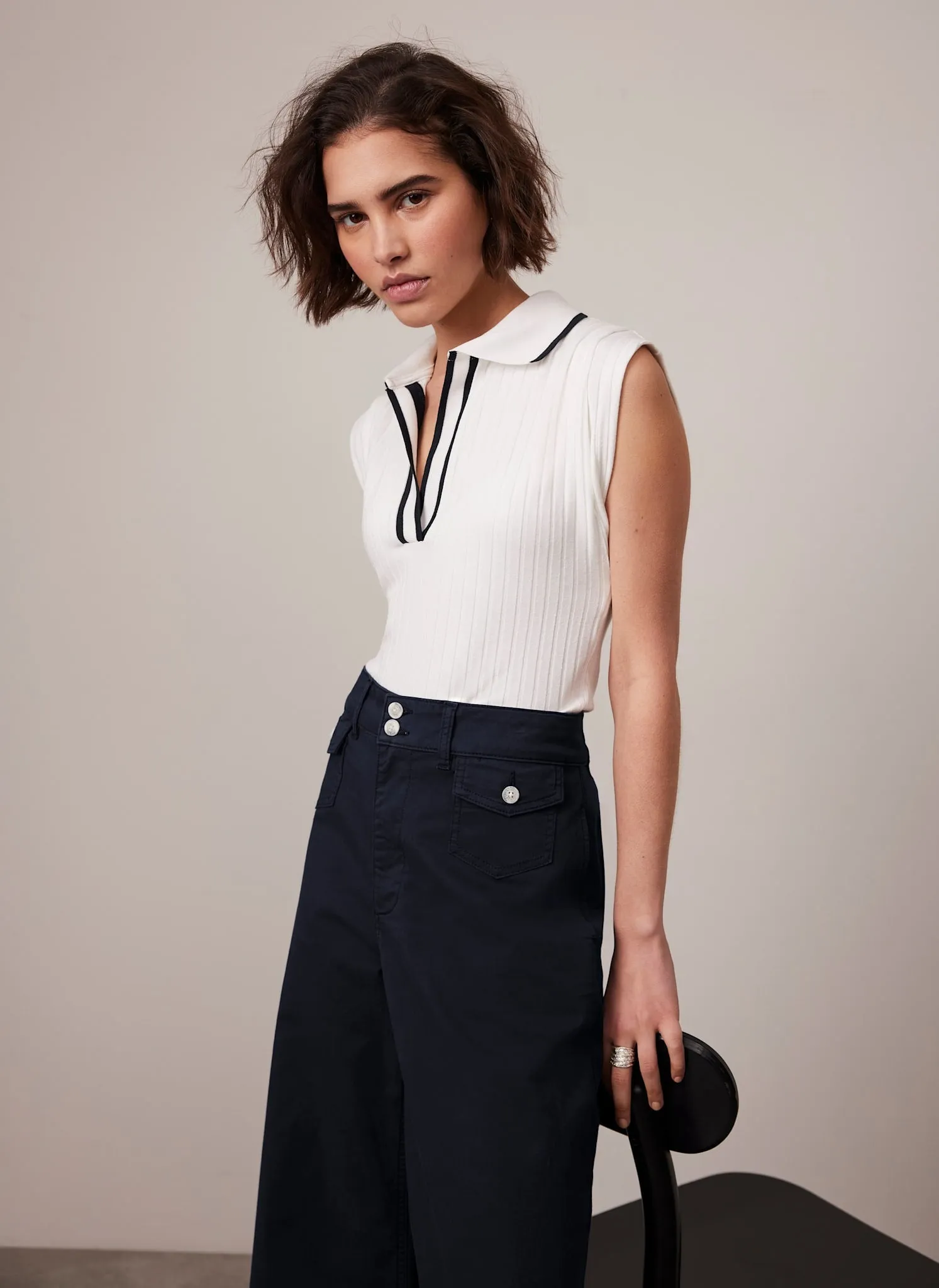White Ribbed Contrast Polo Top sold by Mint Velvet product image thumbnail 5