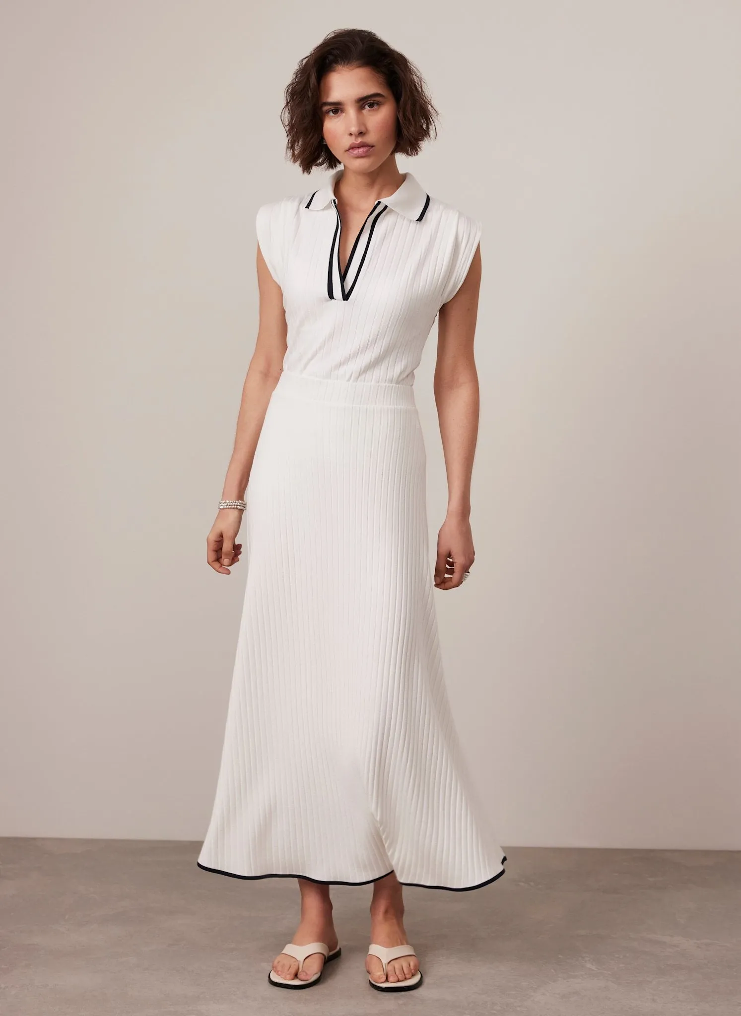 White Ribbed Contrast Polo Top sold by Mint Velvet product image thumbnail 2