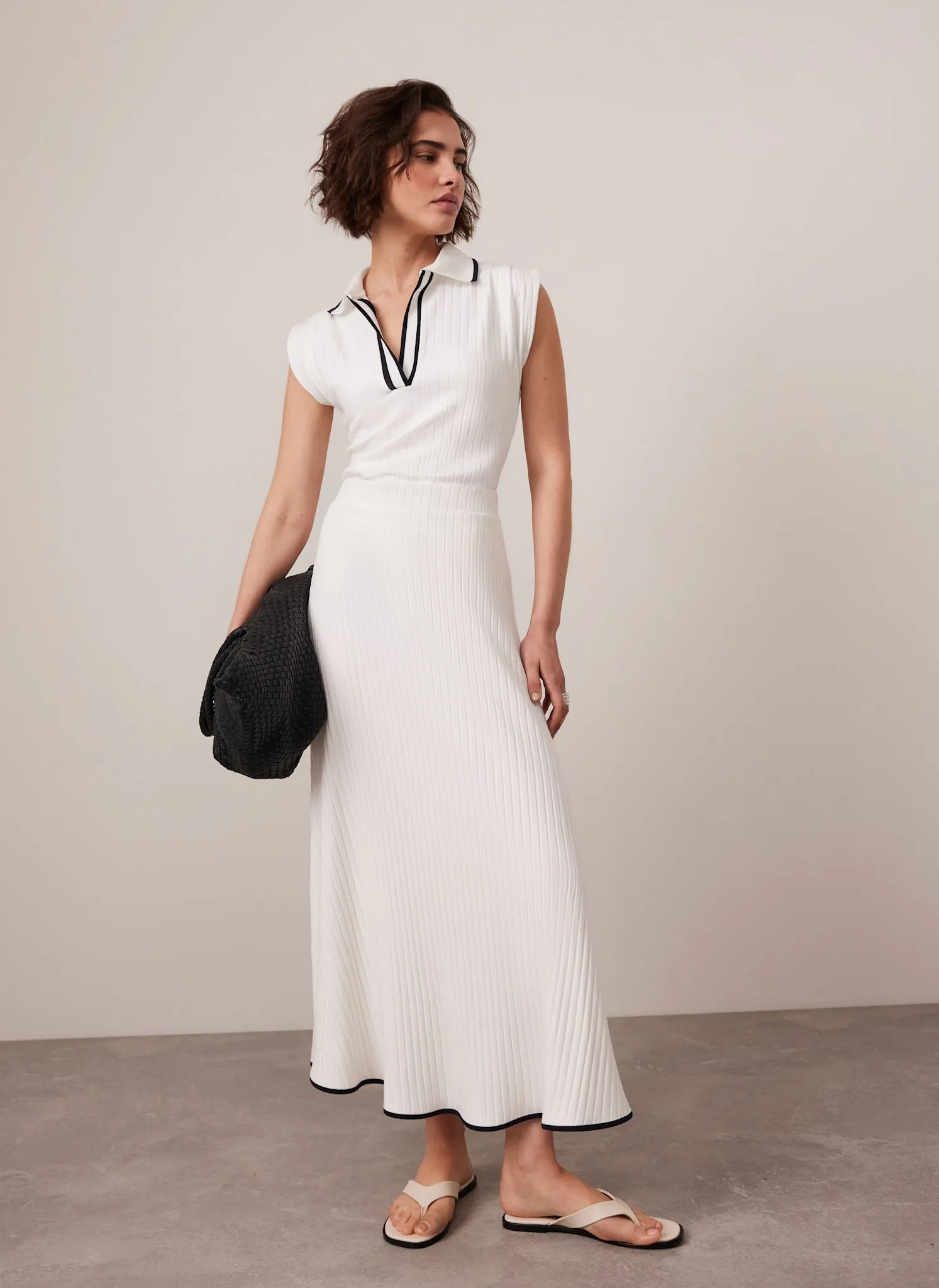 White Ribbed Contrast Polo Top sold by Mint Velvet product image thumbnail 4