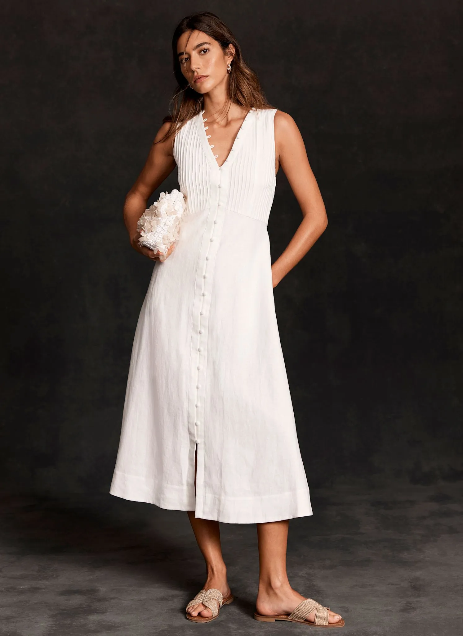 White Linen Midi Dress sold by Mint Velvet