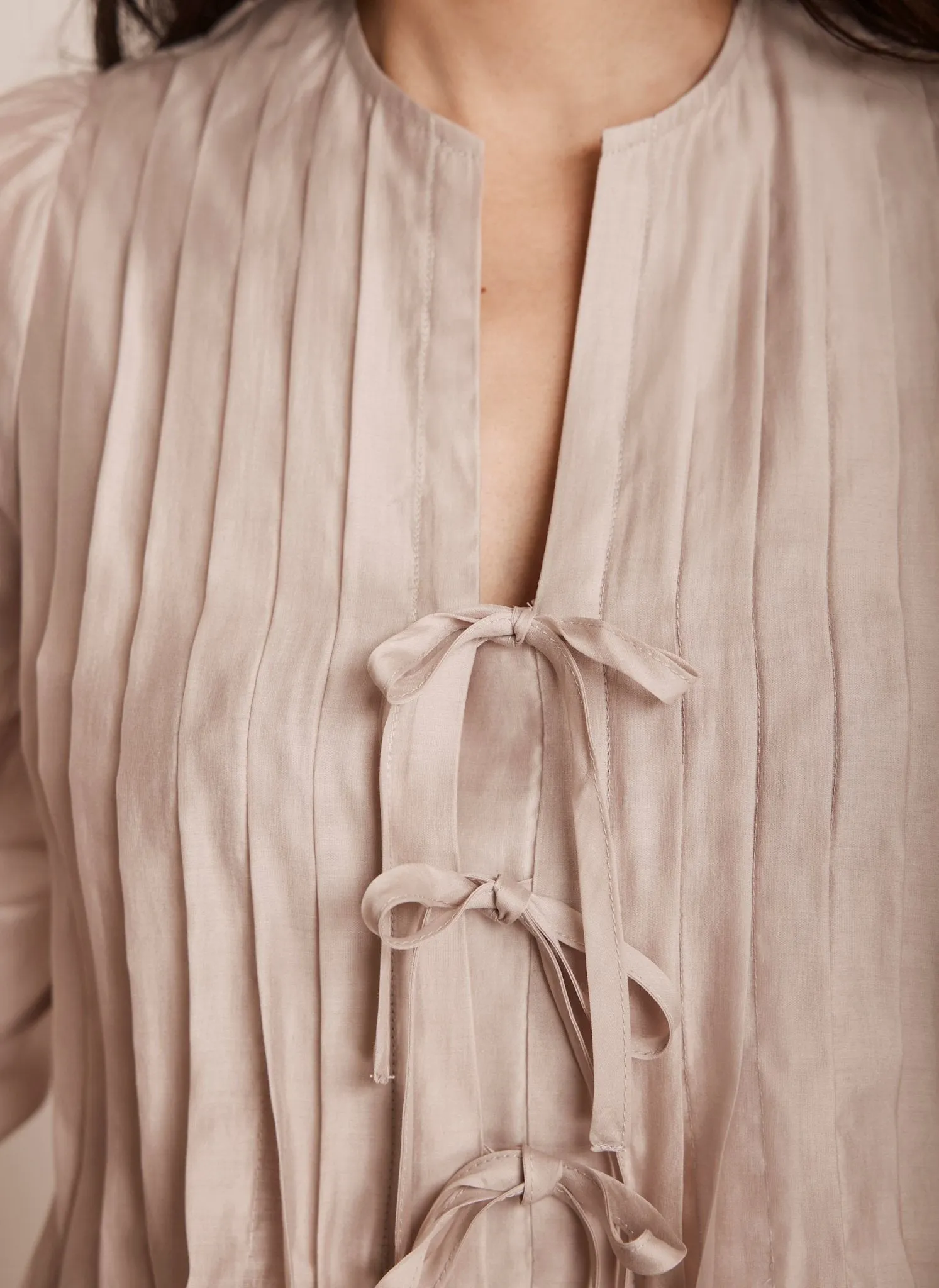 Neutral Tie Front Pleated Blouse sold by Mint Velvet product image thumbnail 4