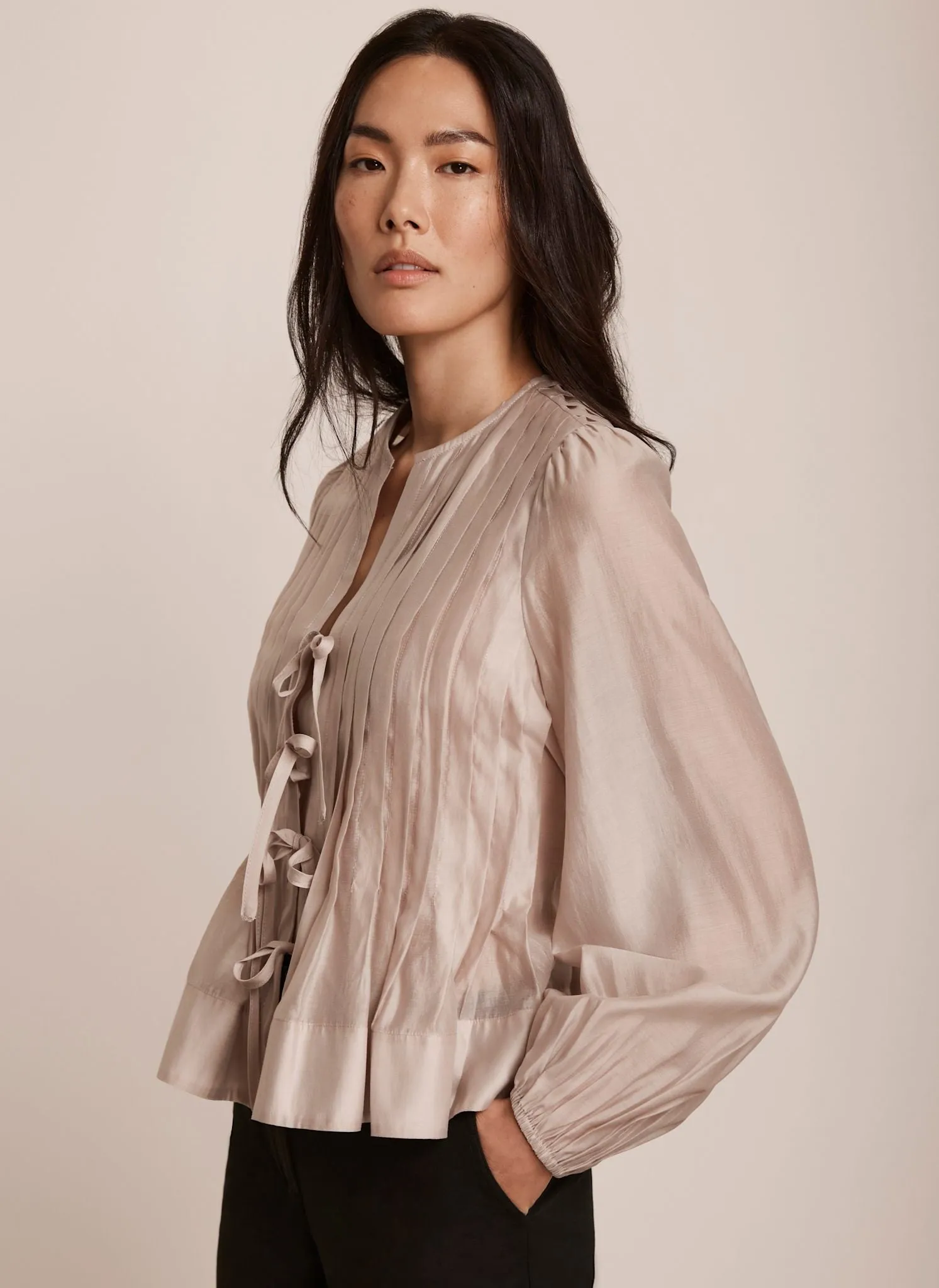 Neutral Tie Front Pleated Blouse sold by Mint Velvet product image thumbnail 2