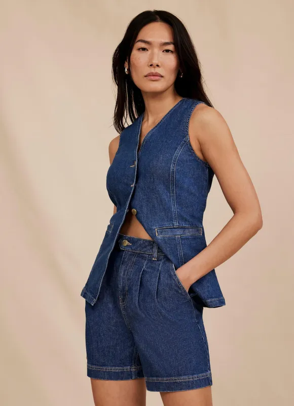 Indigo Denim Pleated Shorts sold by Mint Velvet