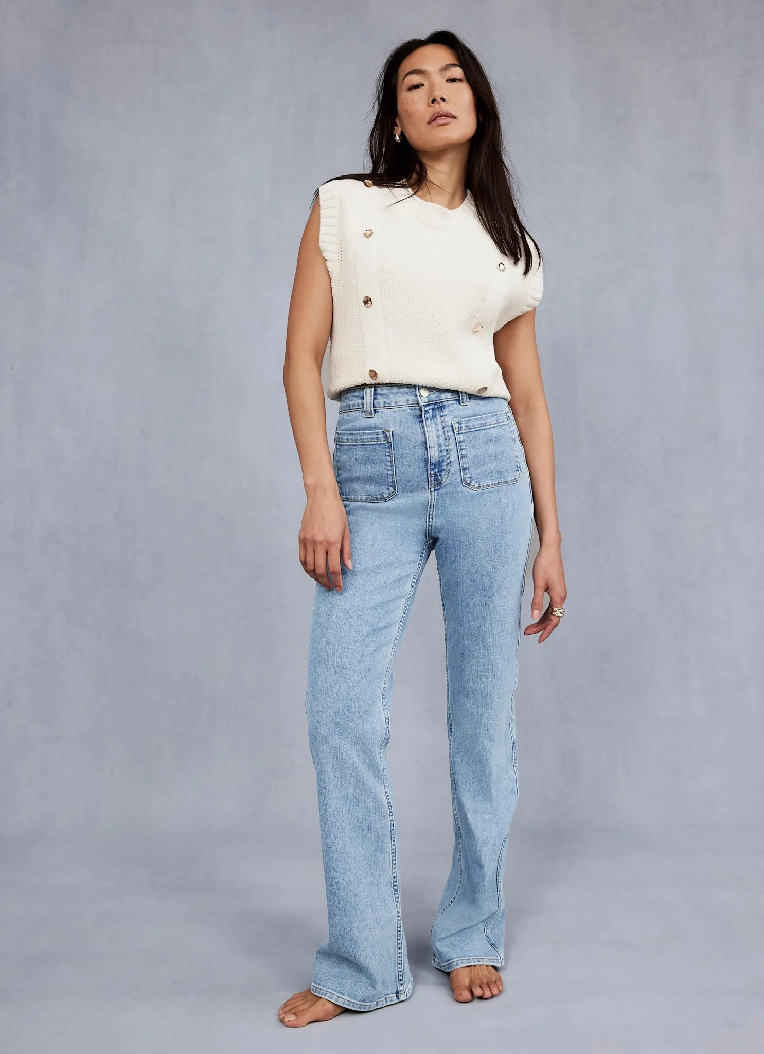 Light Indigo Relaxed Bootcut Patch Pocket Jeans sold by Mint Velvet