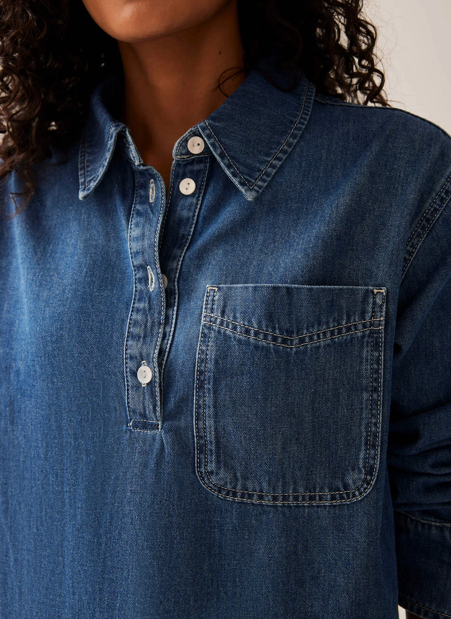 Indigo Cropped Denim Popover Shirt sold by Mint Velvet product image thumbnail 4