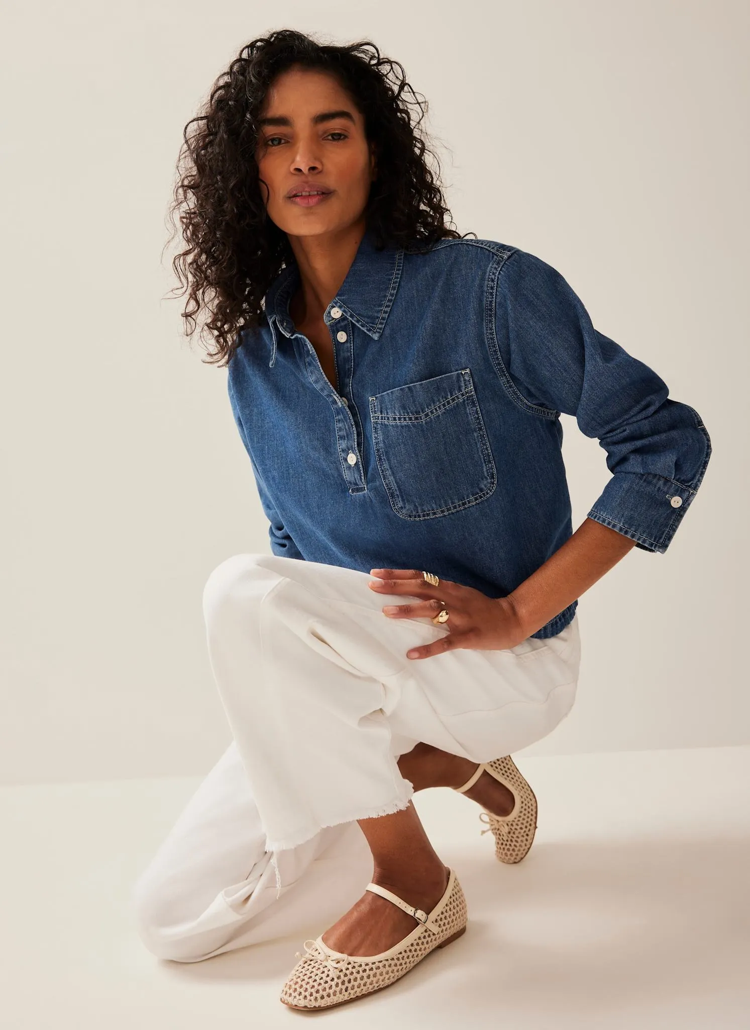 Indigo Cropped Denim Popover Shirt sold by Mint Velvet product image thumbnail 2