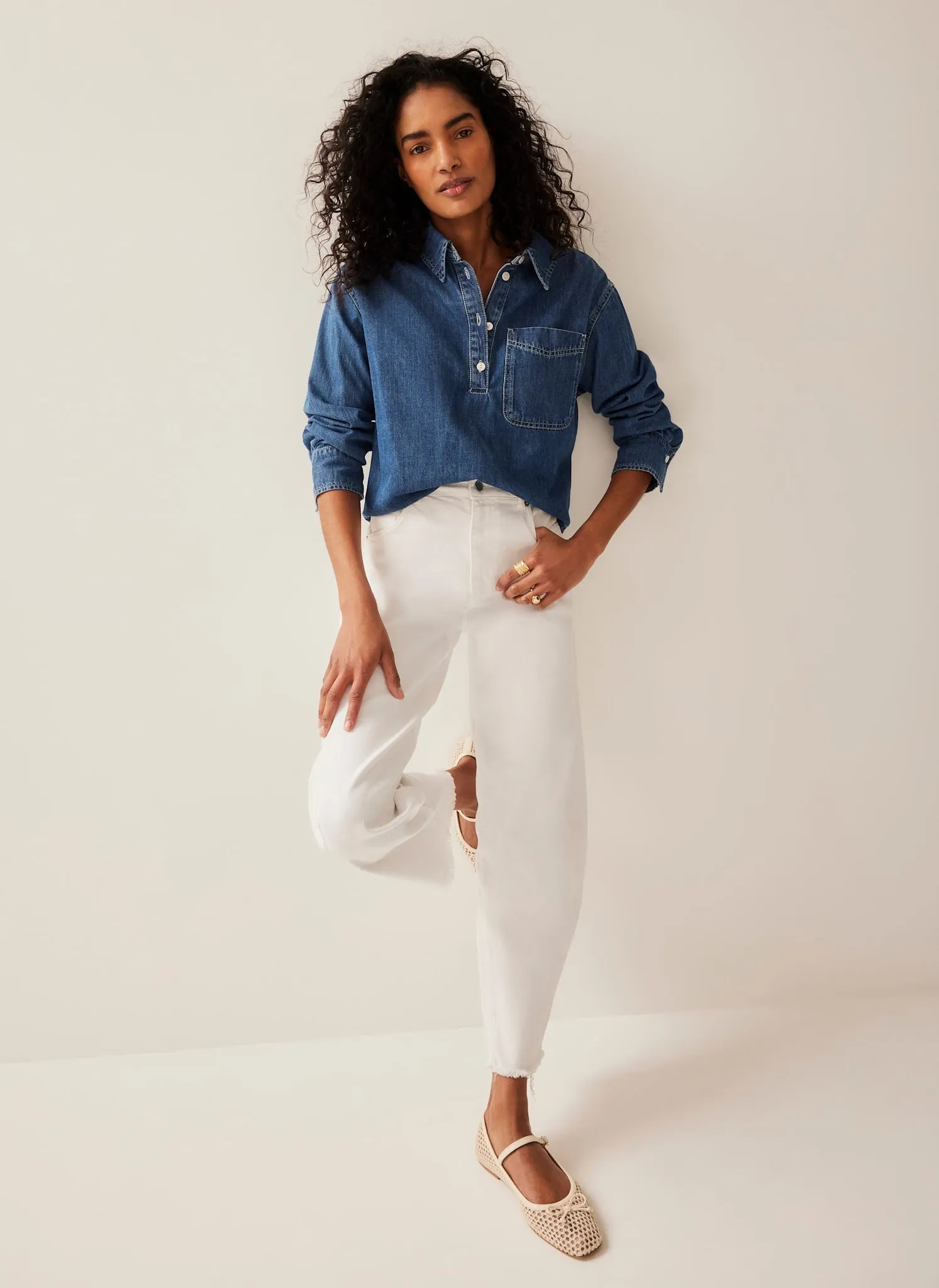 Indigo Cropped Denim Popover Shirt sold by Mint Velvet product image thumbnail 3