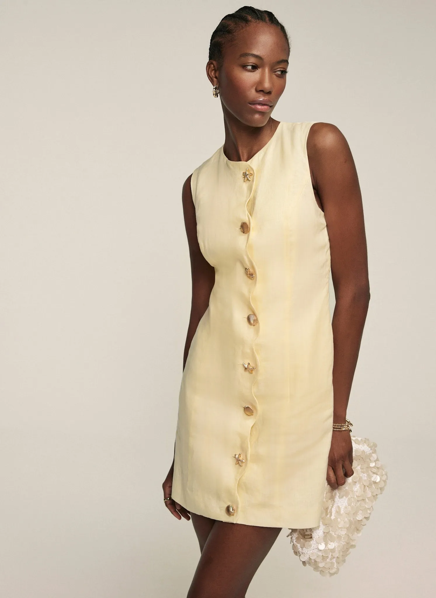 Yellow Linen Starfish Mini Dress sold by Mint Velvet product image thumbnail 4