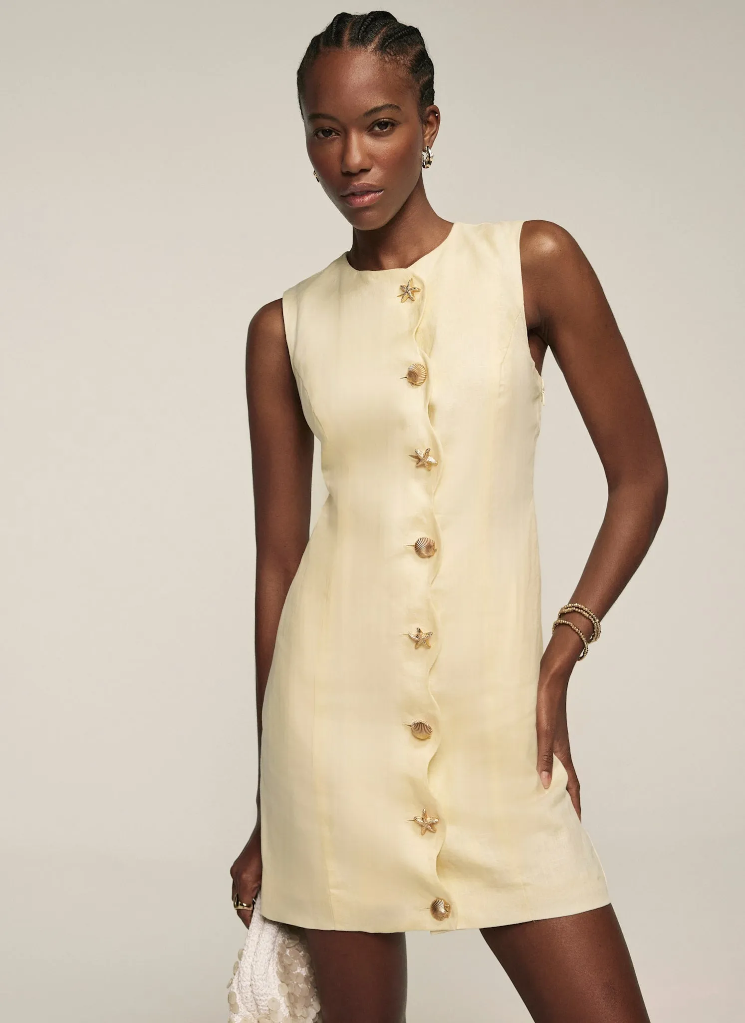 Yellow Linen Starfish Mini Dress sold by Mint Velvet