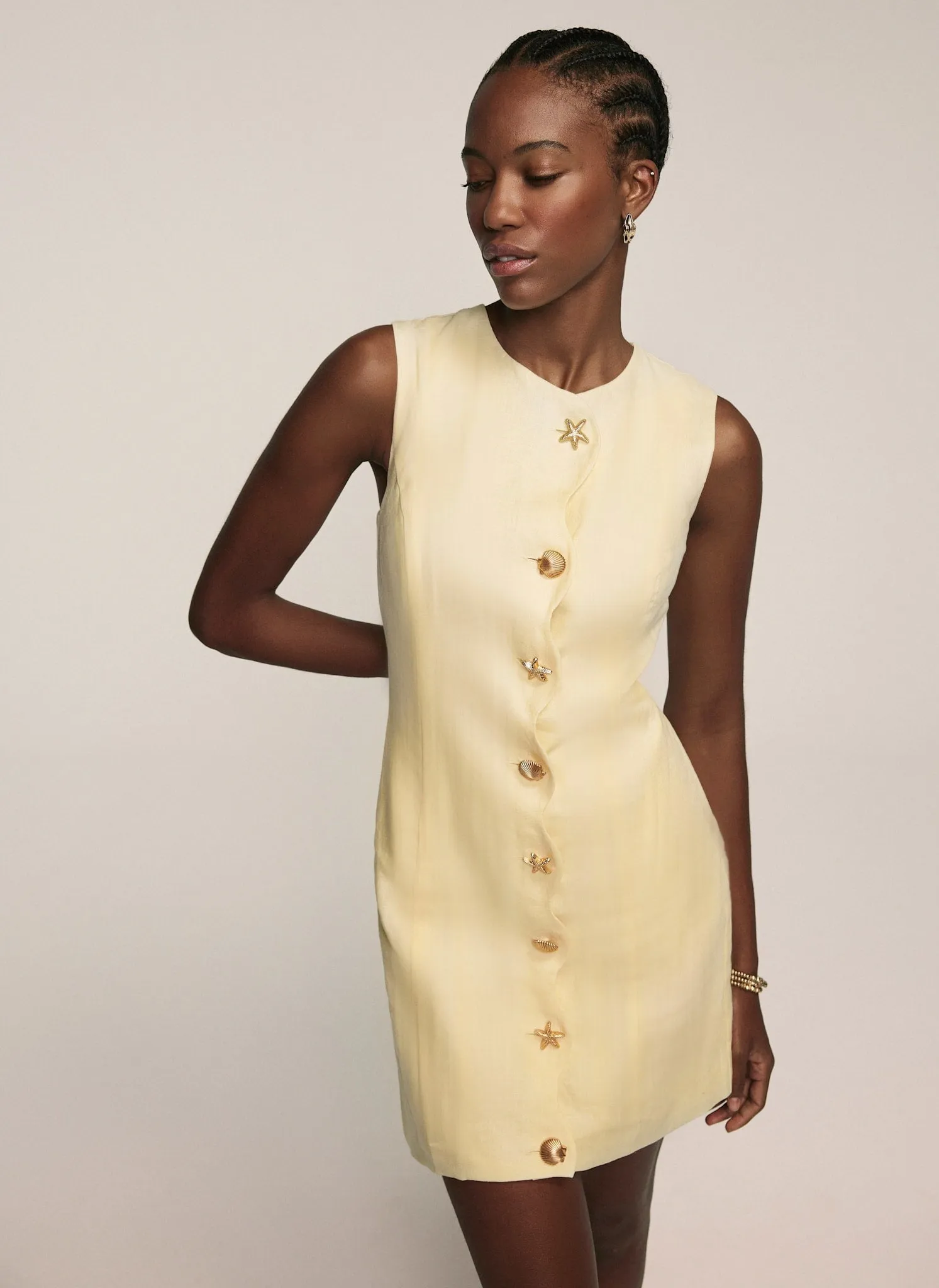 Yellow Linen Starfish Mini Dress sold by Mint Velvet product image thumbnail 3