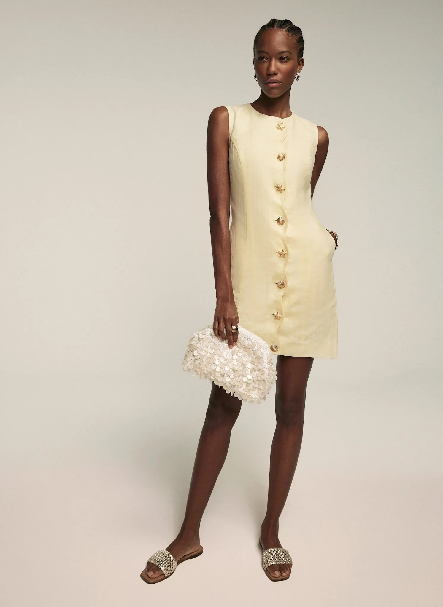 Yellow Linen Starfish Mini Dress sold by Mint Velvet product image thumbnail 2